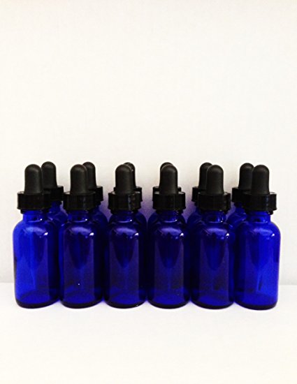Cobalt Blue Glass Bottles with Glass Droppers 1 Oz - 12/bag