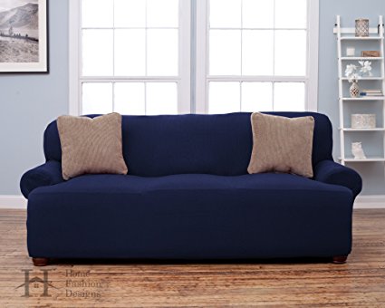 Savannah Collection Basic Strapless Slipcover. Form Fit, Slip Resistant, Stylish Furniture Shield / Protector Featuring Lightweight Fabric. By Home Fashion Designs Brand. (Sofa, Blue)