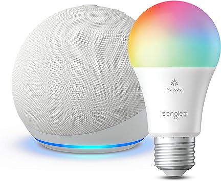 Echo Dot (5th Gen) | Glacier White with Free Sengled Smart Color Bulb