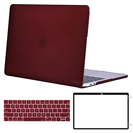 Mosiso MacBook Pro 13 Case Newly Designed Corner Safeguard for Newest 2017 & 2016 Release A1706 / A1708 w/ or w/o Touch Bar, Plastic Hard Shell with Keyboard Cover with Screen Protector, Marsala Red