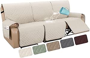 H.VERSAILTEX 100% Waterproof Recliner Cover 1-Piece Recliner Sofa Cover for 3 Cushion Couch Furniture Protector Cover with Non Slip Backing and Strap for Kids, Dogs, Pets(3 Seater, Coconut Milk)