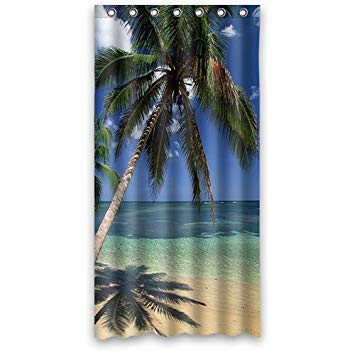 Custom Waterproof Bathroom Shower Curtain 36" x 72" Summer Beach Palm Tree Blue Sea Sunshine
