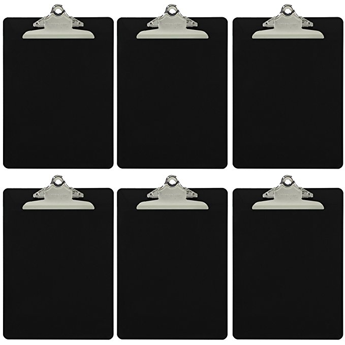 Trade Quest Plastic Clipboard Opaque Color Letter Size Standard Clip (Pack of 6) (Black)