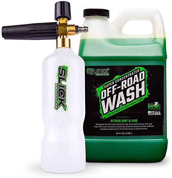 Slick Products Off-Road Wash (64 oz.)   Pressure Washer Foam Cannon Bundle - Super Concentrated Bike, ATV, UTV, Truck Wash Foam Shampoo for Heavy Dirt and Mud