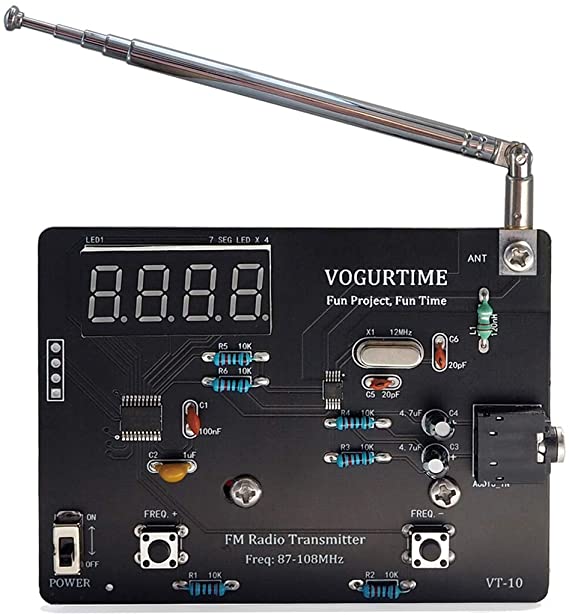 VOGURTIME FM Radio Transmitter Solder Project Kit with Audio Lavalier Microphone Soldering DIY Kit for Electronics Practicing Learning, 87-108MHz
