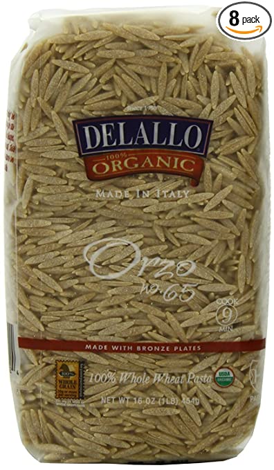 Delallo Orzo Whole Wheat Pasta, 16-Ounce  (Pack of 8)