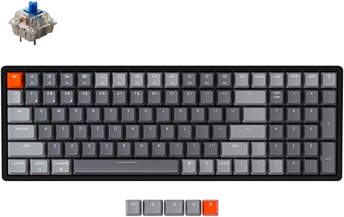 Keychron K4 Wireless Bluetooth/USB Wired Gaming Mechanical Keyboard, Compact 100 Keys RGB LED Backlit Gateron Blue Switch N-Key Rollover, Aluminum Frame for Mac Windows, Version 2