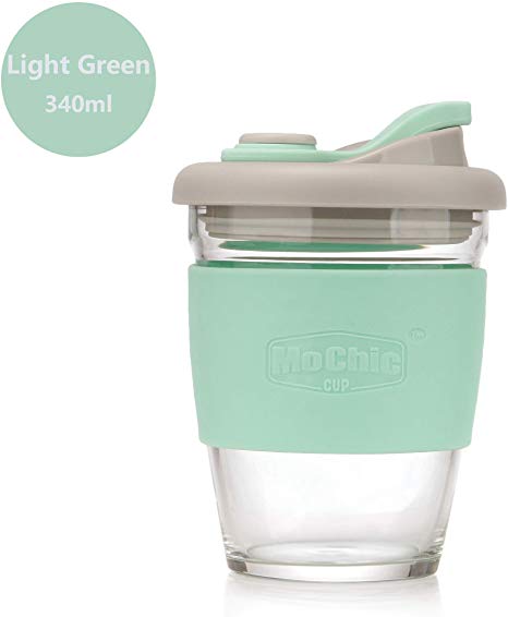 12OZ Reusable Coffee Cup with Leak Proof Lid and Non-Slip Sleeve, Dishwasher and microwave Safe Coffee Mug. (Light Green)