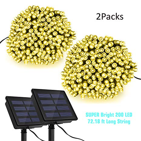 String Lights Solar Powered Waterproof, TECBOX 72ft 200 LED Fairy Lights, 2 Pack Solar String Lights for Home Patio Lawn Gate Party Tree Garden Holiday (Warm White)
