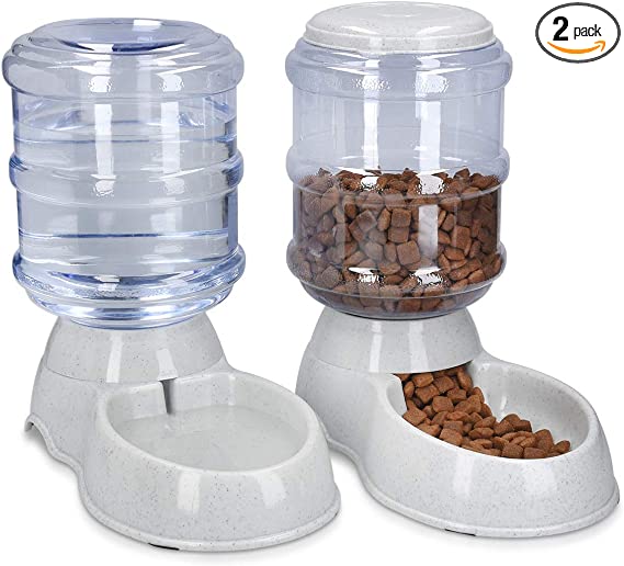 Navaris 2X Distributeur Croquettes et Eau - Accessoire pour Chat et Chien - 2X Gamelle Automatique Nourriture - pour Chat Chien Lapin - Capacité 3,8L