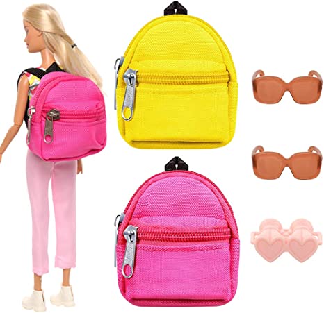 BARWA 5 Pcs Doll Travel Accessories 2 Doll Backpack Bag with Zipper with 2 Sunglasses 1 Telescope for 11.5 inch Doll