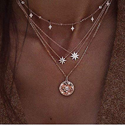 Victray Boho Layered Necklaces Coin Star Beach Choker Pendant Necklace Chain Fashion Jewelry for Women and Girls