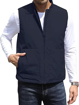 Men's Outerwear Vest Lightweight Casual Sleeveless Jacket Outdoor Golf Vest with Zipper Pockets Water Resistant