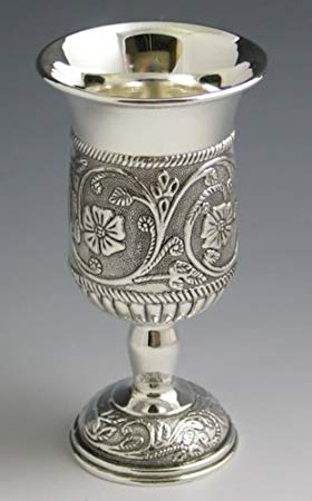 Legacy Silver Plated Kiddush Wine Cup on Base Floral Design