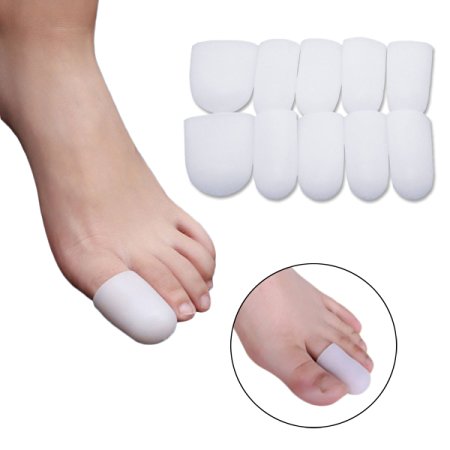Sumifun 10 Pcs/Bag Toe Protector For Foot Corns Remover and Reduce Blisters & Callus, Silicone Gel Soft Finger Toe Caps Sleeves, Foot Bunion Pain Relief and Hammer Toes