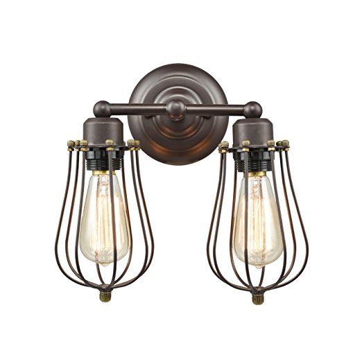 CLAXY Ecopower Vintage Style 2-lights Industrial Oil Rubbed Bronze Mini Wire Cage Wall Sconce