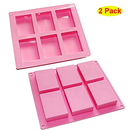 HOSL 2 Pack 6-cavity Plain Basic Rectangle Silicone Mould for Homemade Craft Soap Mold, cake mold, Ice cube tray