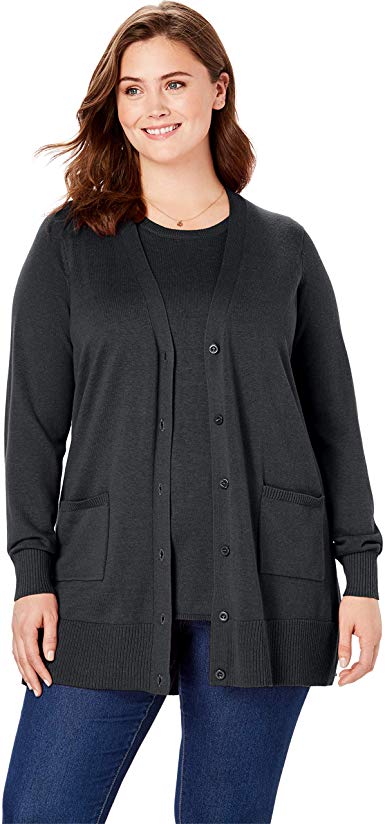 Woman Within Women's Plus Size The Cotton Perfect Boyfriend Cardigan