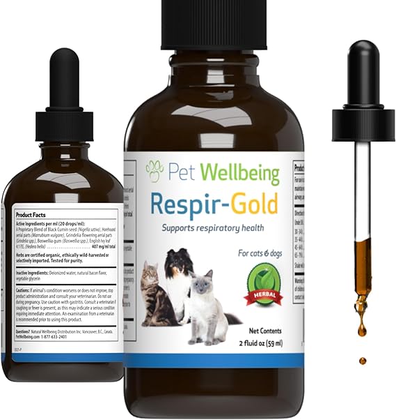 Pet Wellbeing Respir-Gold for Cats - Vet-Formulated - Supports Easy Breathing, Normal Airways, Respiratory Health - Natural Herbal Supplement 2 oz (59 ml)