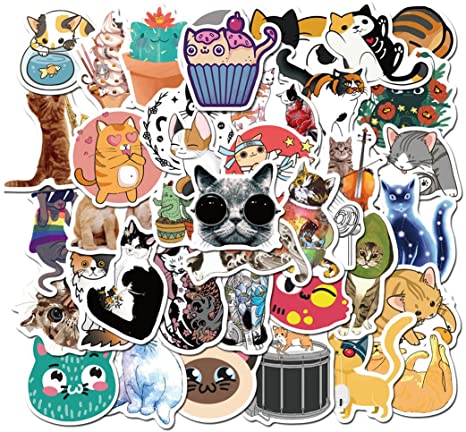 50Pcs Cartoon Animals Lovely Cut Cat Stickers for Water Bottle Cup Laptop Guitar Car Motorcycle Bike Skateboard Luggage Box Vinyl Waterproof Graffiti Patches JHSL