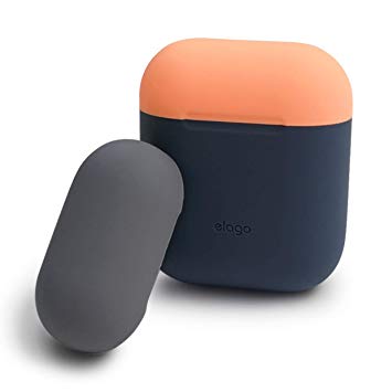 elago AirPods Duo Case [Body-Jean Indigo/Top-Peach, Medium Grey] - [Compatible with AirPods 2 & 1 ; Front LED Not Visible][Support wireless charging][AirPods 2 Fitting Tested][Extra Protection] - for AirPods 2 & 1