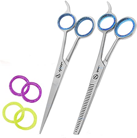 Professional Hairdressing Scissors,Hair Cutting Scissors Shears for Barber Salon - 5.5"-6" Overall Length with Fine Adjustment Tension Screw 100% Stainless (6.5" Hair & Thinning Set)