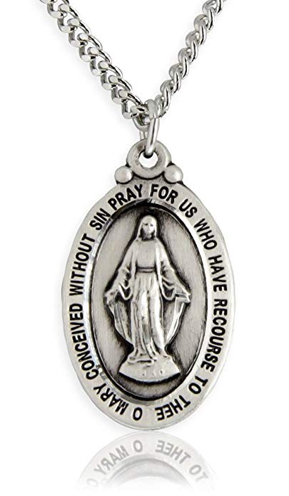 Heartland Men's Oval Sterling Silver Miraculous Medal   USA Made   Choose Your Necklace