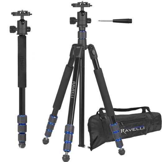 Ravelli APGL5 Professional 65 Ball Head Camera Video Photo Tripod with Quick Release Plate and Carry Bag