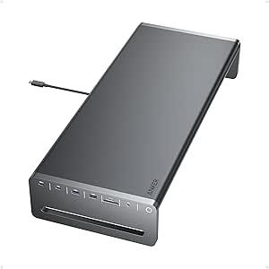 Anker USB-C Hub, 10-in-1 Aluminium-Monitorstandfuß mit 100W PD, 5Gbit/s USB-Anschlüssen und 4K@60Hz HDMI Display, integriertes 1m Kabel, ordentlicher Schreibtisch für MacBook, Dell und USB-C-Geräte