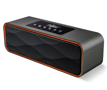 S-WAVE Portable Stereo Bluetooth Speaker - Grey - Rechargeable 2200mah battery providing 10hrs  Playtime, Builtin Mic for Handsfree Calls, Inputs: FM Radio, SD Card, USB and 3.5mm AUX.