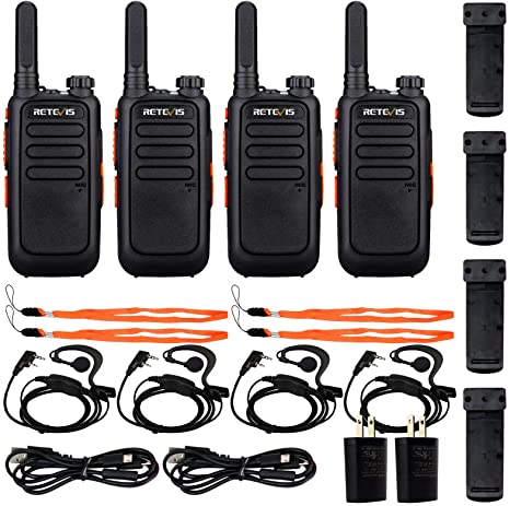 Retevis RT69 Rechargeable Walkie Talkies for Adults,2 Way Radio Long Range,VOX Flashlight Portable Small Mini,Two Way Radios with Earpiece,Camping Community Hiking(4 Pack)