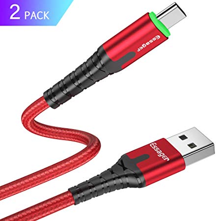 Essager LED Type C Cable Fast Charger 3A 2-Pack (6.6ft 3.3ft) USB A 2.0 to USB-C Mobile Phone Charging Wire Cord for Xiaomi K20 Samsung Oneplus 7 Pro Nintendo Switch Huawei Mate (Red)