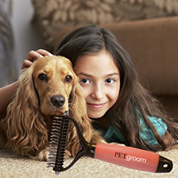 PetGroom, The Best Dematting Tool & Deshedding Comb - Professional Rake Double Row Teeth Brush for Dogs or Cats - Best in Removing of Undercoat, Mats, Knots and Tangled Hair | Soft Grip Handle