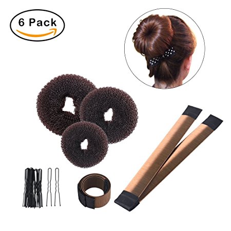 Hair Bun Shaper Set, 3 Pcs Donut Bun Maker   2 Pcs Foam French Twist Hairstyle Clip DIY Doughnuts   1 Bag Hair Pin (Brown)