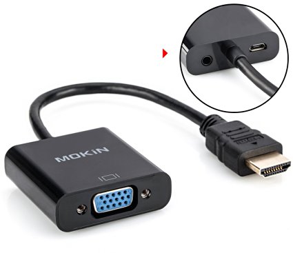 MOKiN HDMI to VGA Adapter Video Converter 1080P with USB Power & 3.5mm Audio Port Cable for PC/Laptop/DVD