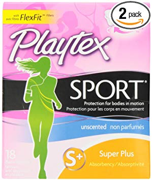 Playtex Sport Tampons with Flex-Fit Technology, Super Plus, Unscented - 18 Count (Pack of 2)