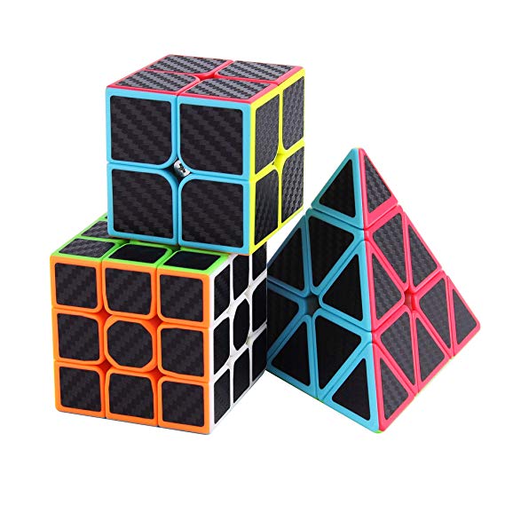 Roxenda Speed Cube Set, Magic Cube Set of 2x2x2 3x3x3 Pyramid Cube Carbon Fiber Improved Version Speedcube