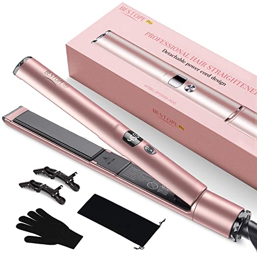 BESTOPE Hair Straightener Flat Iron, Straightener and Curler 2 in 1 Tourmaline Ceramic Flat Iron for Hair with Adjustable Temp, Portable Curling Iron for All Hair Type