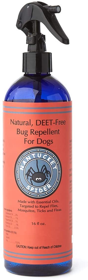 Nantucket Spider Natural Bug Repellent for Dogs | DEET-Free with Organic Essential Oils | Repels Mosquito, Flies, Ticks and Fleas | Non-Greasy Insect Spray with Thyme Oil | Large Size - 16 fl oz