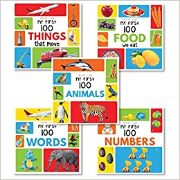 My First 100 Box Set- A Pack of Five Picture Books for Children (Animals, Words, Numbers, Food We Eat and Things That Move)