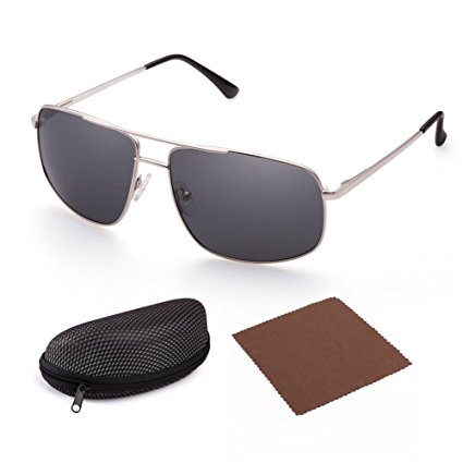 LotFancy Polarized Square Sunglasses for Men, Metal Frame, Ultra Lightweight, UV 400