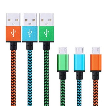 Micro Cable, CCLV 3-Pack Premium [3FT] Nylon Braided High Speed USB 2.0 A Male to Micro B Data Sync & Charger Cable for Android, Samsung Galaxy S7, S6, Note 5, HTC, Sony, LG, Blackberry and More