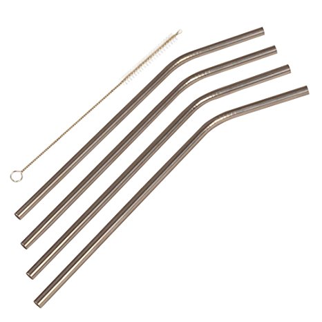 8.5" Stainless Steel Drinking Straw, Bent - Set of 4 plus Cleaning Brush