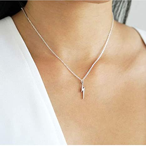 Artmiss Lightning Bolt Pendant Necklace Women Simple Charm Bar Choker Chain Jewelry for Girls (Silver)