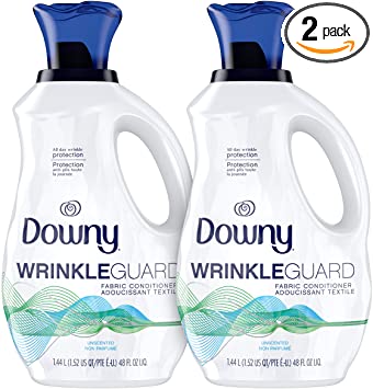 Downy Wrinkleguard Liquid Fabric Conditioner (Fabric Softener), Unscented, Wrinkle Guard Bottles, 48 Fl Oz, Pack of 2