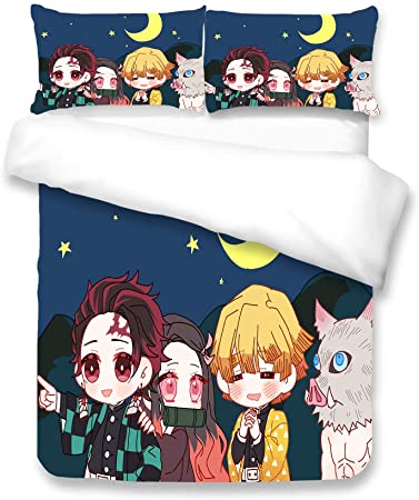 JUNG KOOK Anime Kimetsu no Yaiba Bedding Sets Anime Tanjirou Nezuko Duvet Quilt Cover Pillow Case Twin Full Queen King