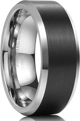 King Will CLASSIC 8mm Mens Tungsten Carbide Ring Wedding Band Black Brushed Matte Finished Comfort Fit