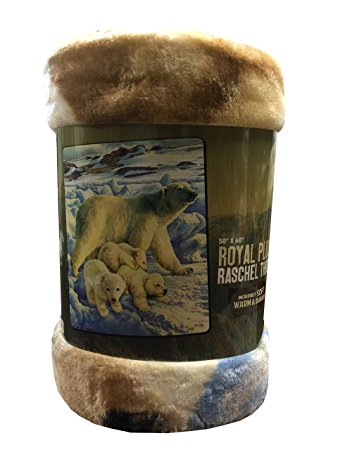 Royal Plush Raschel Throw Blanket Polar Bear Family 50 in X 60 in