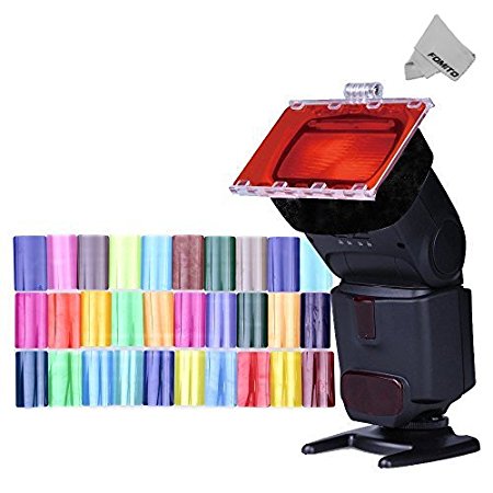 Fomito Color Gel Kit Filter 30ps w/ Gels-band & Reflector for Canon Nikon Olympus Pentax Yongnuo Neewer Godox Speedlite