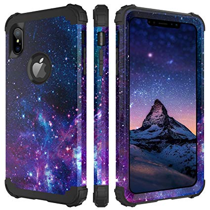 BENTOBEN Compatible with Phone Case iPhone XS Max, Full Body Heavy Duty Shockproof Drop Protection 3 in 1 Hybrid Hard PC Soft Silicone Anti-Slip Protective Case for iPhoneXS Max 6.5’’ 2018, Blue Space